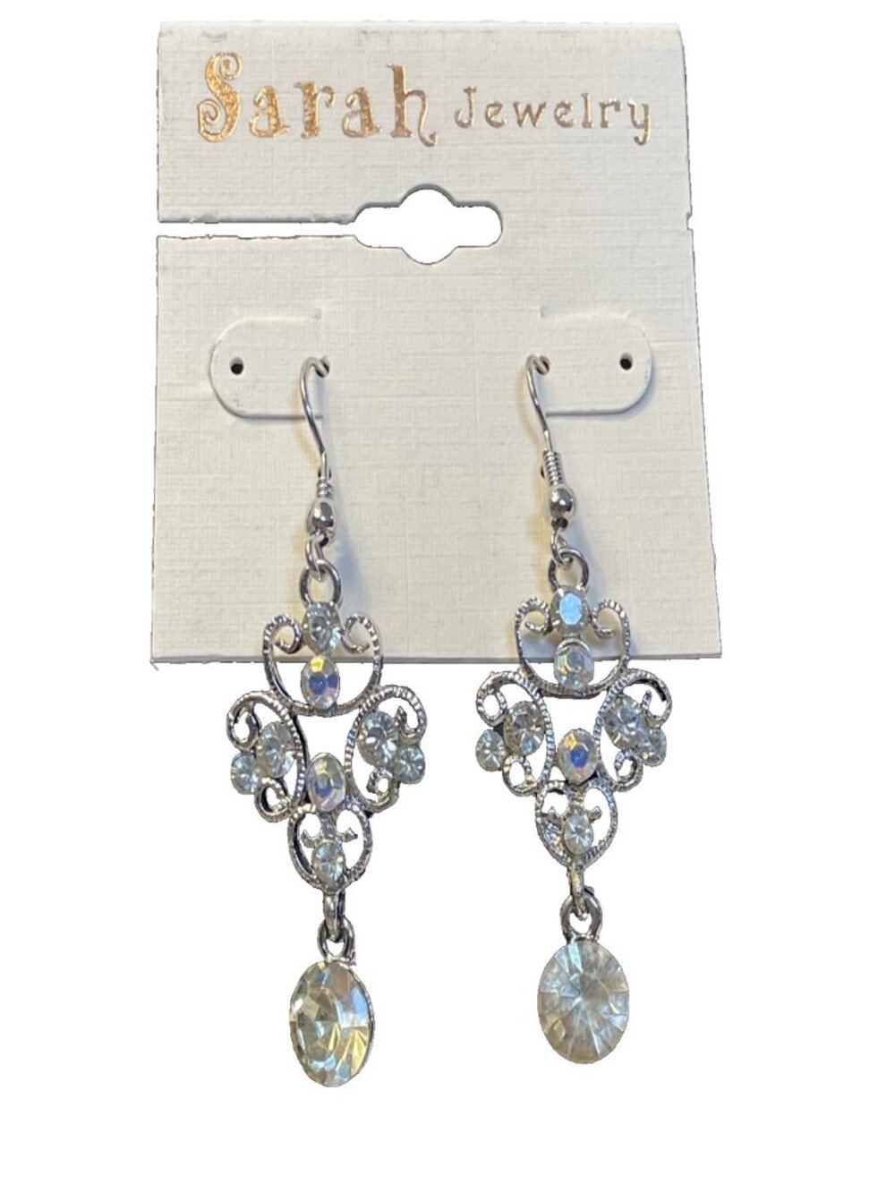 Sarah Jewelry Silver Tone Rhinestone Chandelier Dangle Earrings Bridal Elegant